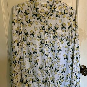 Beachlunchlounge Lemon Print Button Front Blouse Size M